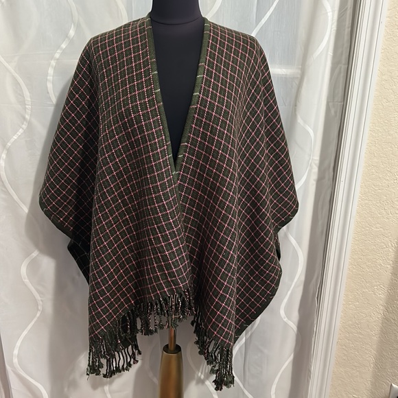 Olive Green & Pink Plaid Reversible Wrap, OS - Picture 4 of 6